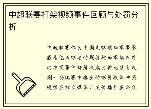 中超联赛打架视频事件回顾与处罚分析