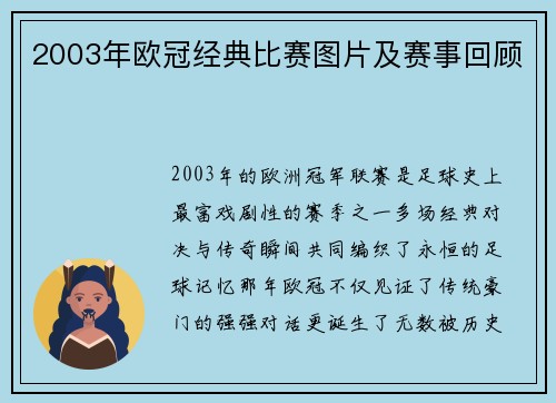 2003年欧冠经典比赛图片及赛事回顾